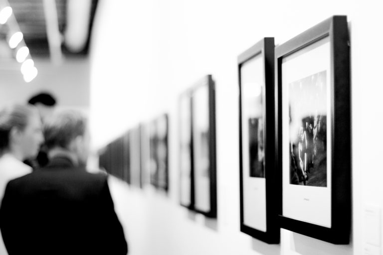 art gallery wall in black and white