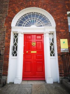 Red door in Georgian Dublin